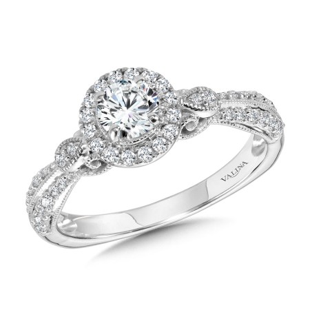 Valina - Vintage Milgrain & Filigree Accented Halo Engagement Ring - R1169W