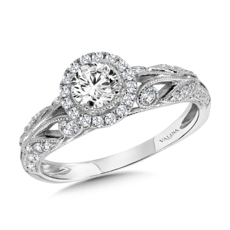 Valina - Vintage Milgrain & Filigree Accented Halo Engagement Ring - R1170W