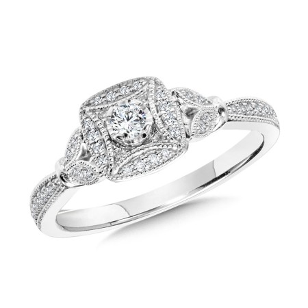 Vintage, Milgrain Beaded, Cushion-Shaped Halo Engagement Ring