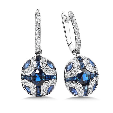 Vintage Oval Sapphire and Pave Diamond Earrings - ECS2522-W